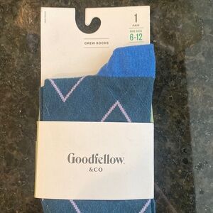 Goodfellow Men's Blue With Light Purple Geometric Design Socks Shoe Size 6-12